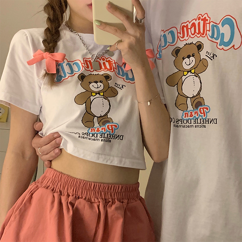 Real shooting real price different lovers T-shirt ~ summer bear print short and long lovers T-shirt~