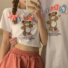 Real shooting real price different lovers T-shirt ~ summer bear print short and long lovers T-shirt~