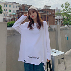 Real time real price winter Korean chic irregular print, broken hole, ground wool, thick, inside and outside T-shirt