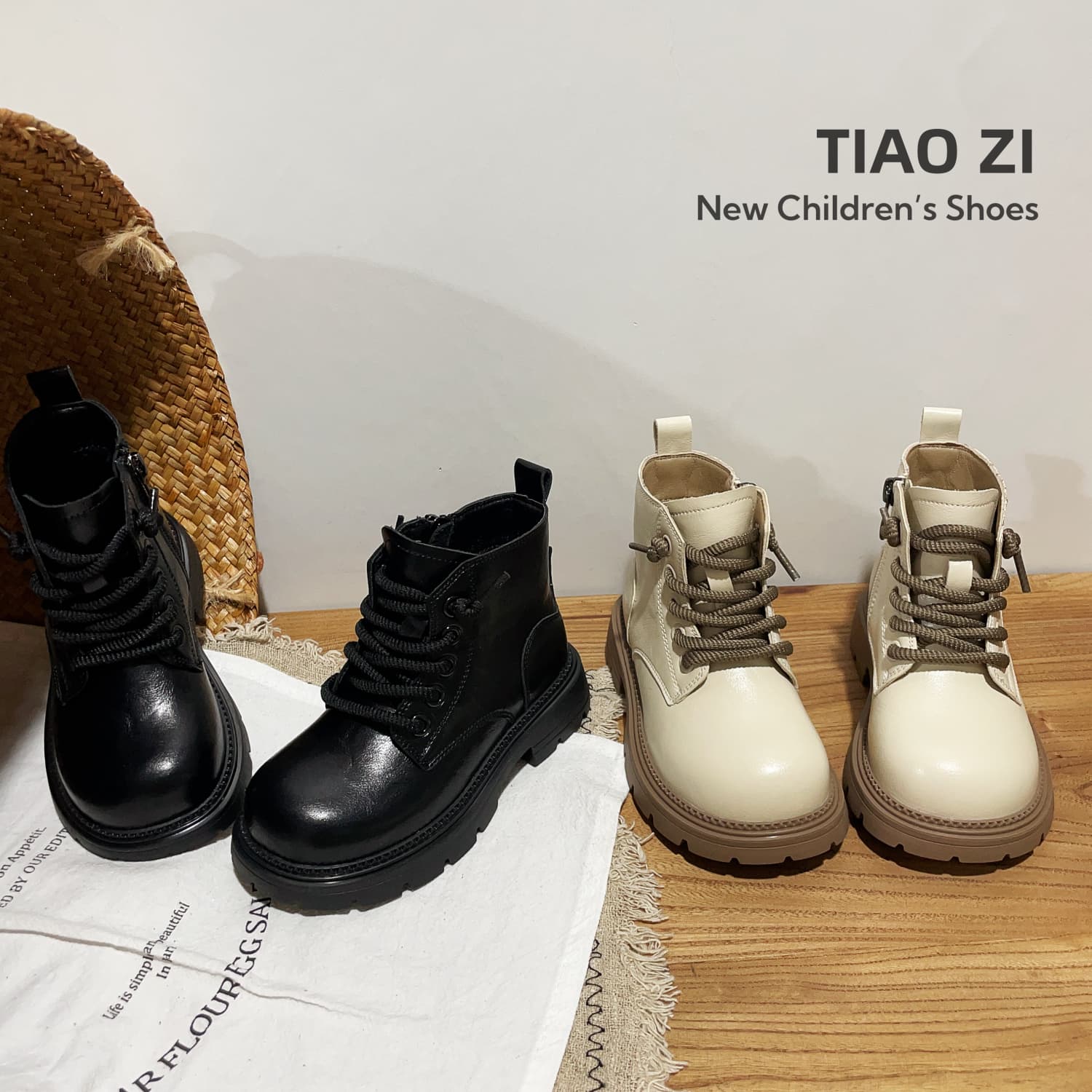 纯色简约女童加绒马丁靴图片