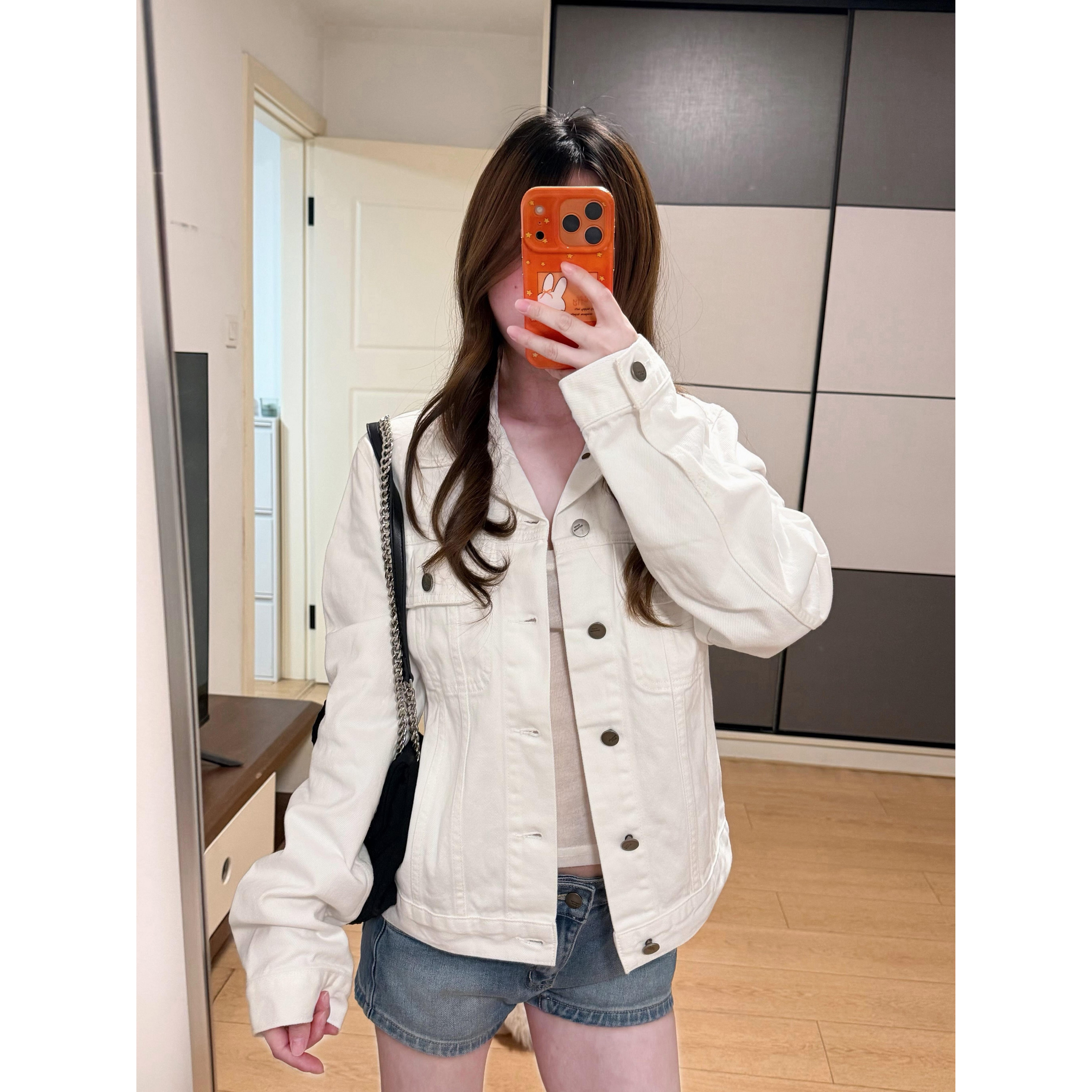 韩系白色牛仔短外套女小个子图片