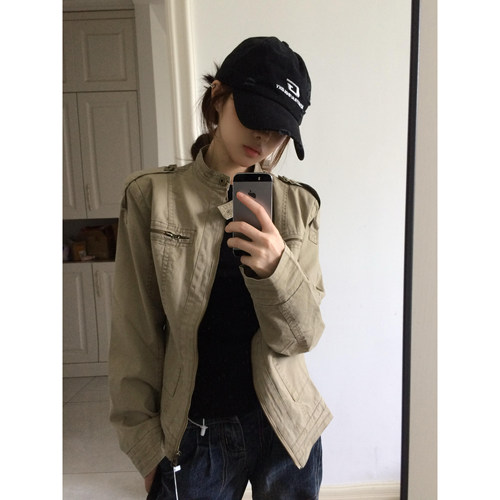 秋季复古工装立领显瘦短款夹克女