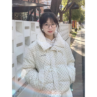 2026冬季甜美可爱灯芯绒波点棉服女新款加厚保暖百搭棉衣面包服潮