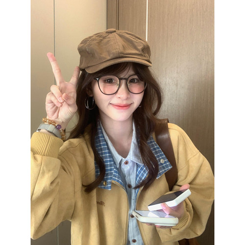 2026新款复古麂皮绒格子外套女