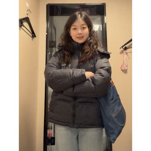 日系复古黑格子加厚保暖面包服女