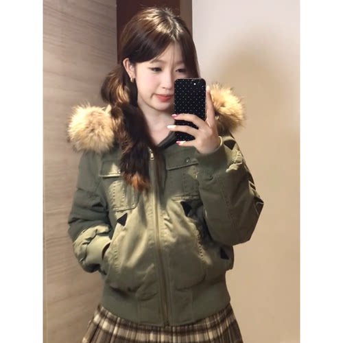 冬季复古工装连帽加厚保暖棉服女