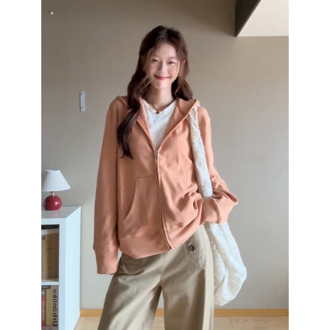 韩系巨好看华夫格连帽卫衣外套女2026秋季通勤百搭宽松开衫上衣潮