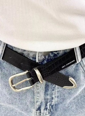 DBFIT复古纯手工鳄鱼皮纹路马毛拼接真皮复古战损皮带腰带男女款