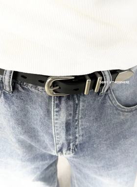 小众复古2.4cm宽意大利特级进口头层牛皮镀银扣皮带腰带男女同款