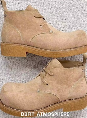 DBFIT米奇圆头丝绒手感马丁短靴手工增高厚底皮鞋靴子男女同款