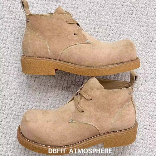 DBFIT米奇圆头丝绒手感马丁短靴手工增高厚底皮鞋靴子男女同款