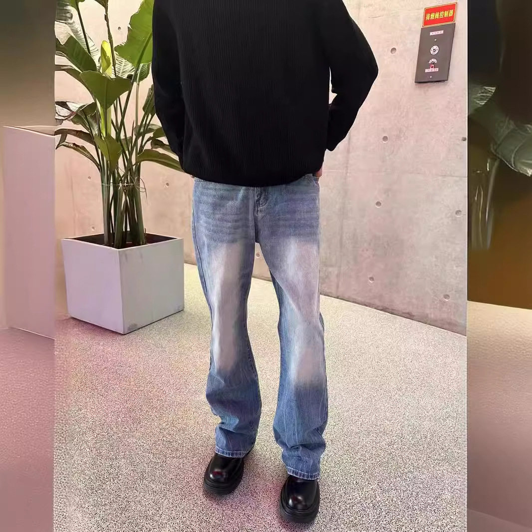 cleanfit波纹蓝牛必入ripple水洗闪电纹微喇牛仔裤bootcut长裤男