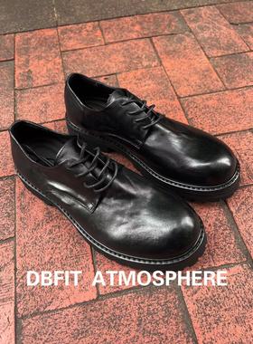 马皮水洗四季鞋舌鞋面一体通勤增高底休闲软面泛光做旧微褶德比鞋