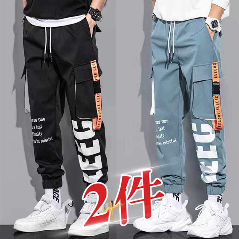 工装裤男潮牌韩版潮流学生机能风裤子秋夏薄款束脚ins休闲九分裤