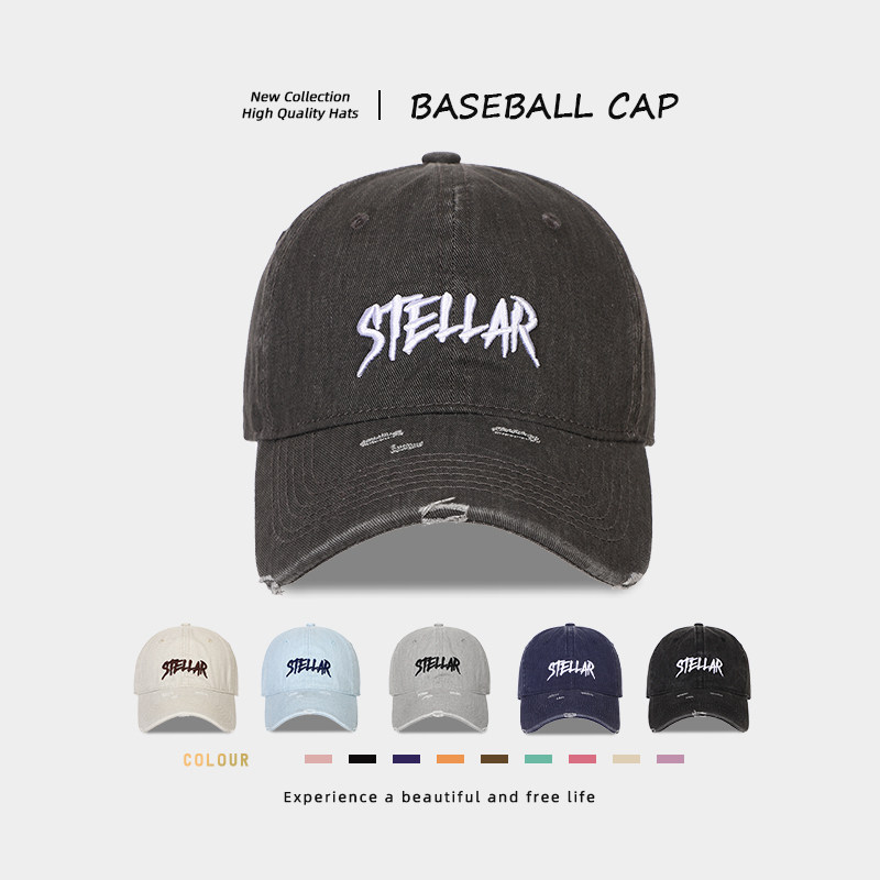 日系复古水洗牛仔破洞鸭舌帽子女宽檐大头围显脸小遮阳刺绣棒球帽,服饰配件/皮带/帽子/围巾,帽子,淘宝优惠券,粉丝福利购,淘宝优惠卷