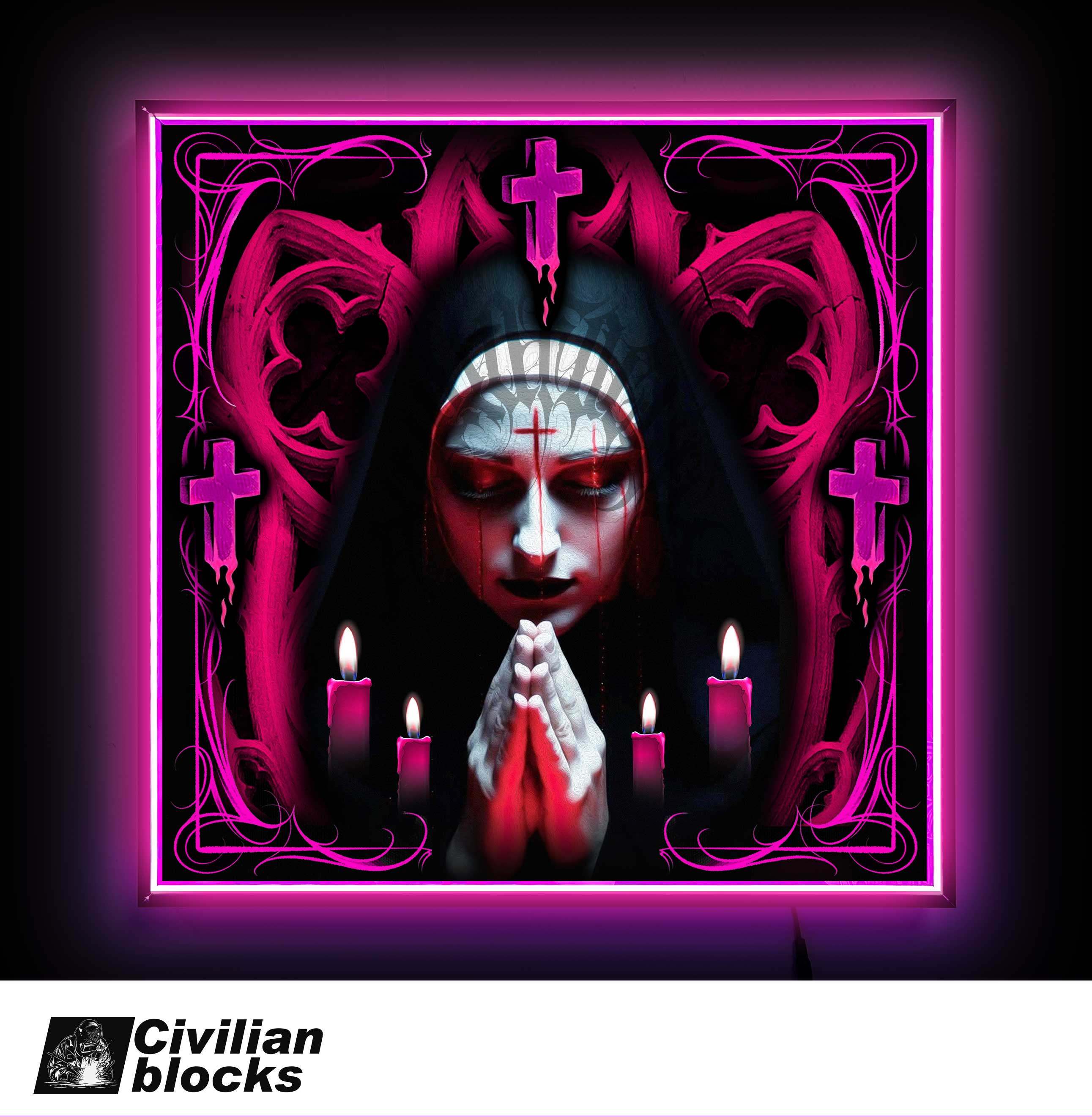 定制纹身暗黑祈祷花体字奇卡诺修女店铺装饰开业礼品发光装饰