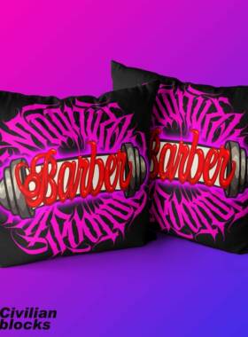 定制理发店barbershop转灯粉色olds chool花体字美元奇卡诺抱枕