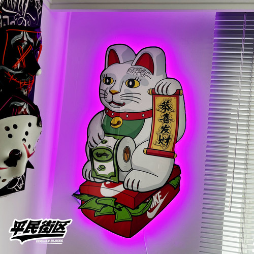 美式花体字美元氛围灯招财猫西海岸铺装饰开业礼品客厅发光装饰画