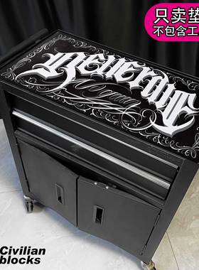 定制奇卡诺欧美西海岸花体字old school硬核嘻哈tattoo工具车桌垫