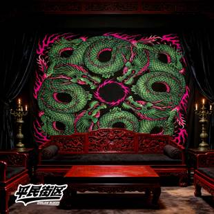 定制暗黑哥特朋克花体字蛟龙tattoo中式 oldschool背景布