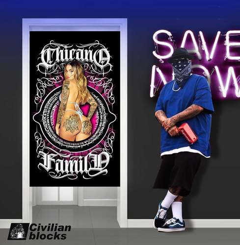 定制奇卡诺大妞tattoo西海岸花体字old school粉色纹身hiphop门帘