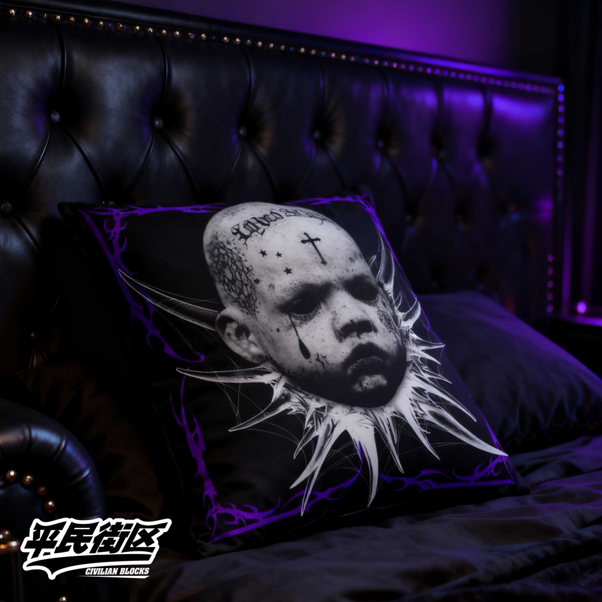 定制朋克纹身哥特摇滚暗黑tattoo婴儿oldschool花体字二次元抱枕