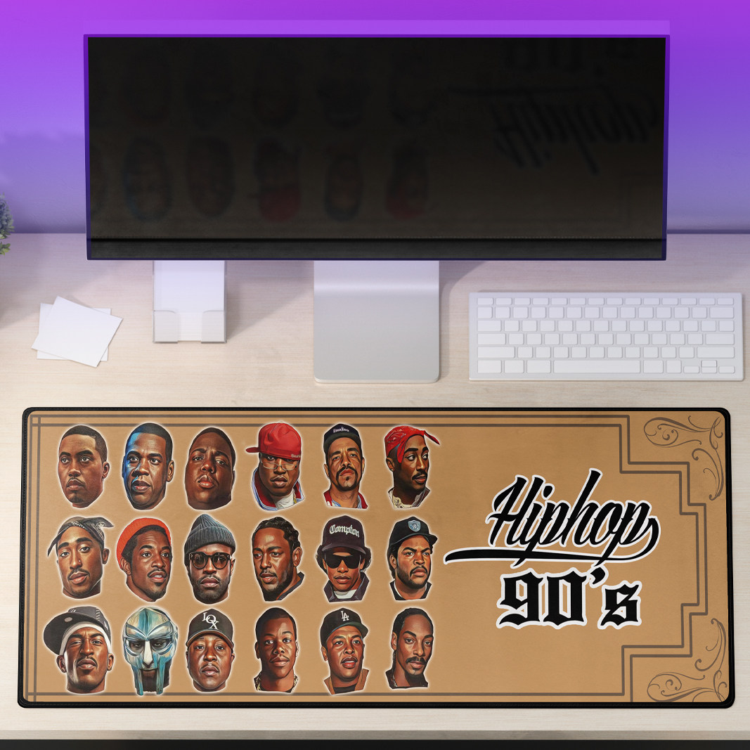 奇卡诺西海岸hiphop嘻哈2pac说唱90s硬核匪帮花体字印花鼠标垫