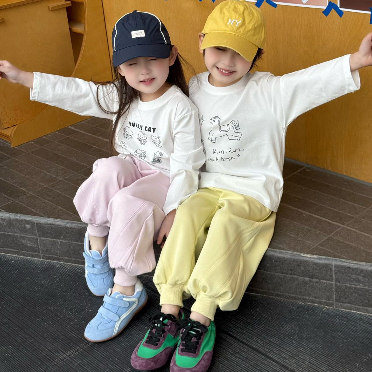 ssr春季2026新款白色童装儿童日系t恤长袖纯棉男童女孩打底衫上衣