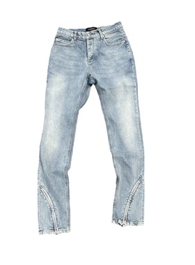 曲线裁剪RHUDE Clean Fit弯刀拉链复古高街潮流水洗做旧牛仔长裤