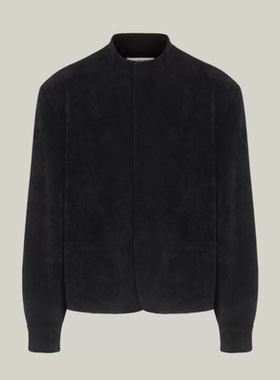 黑色圣诞树24FW 新中式兰花银扣垫肩复古水洗灯芯绒中山唐装外套