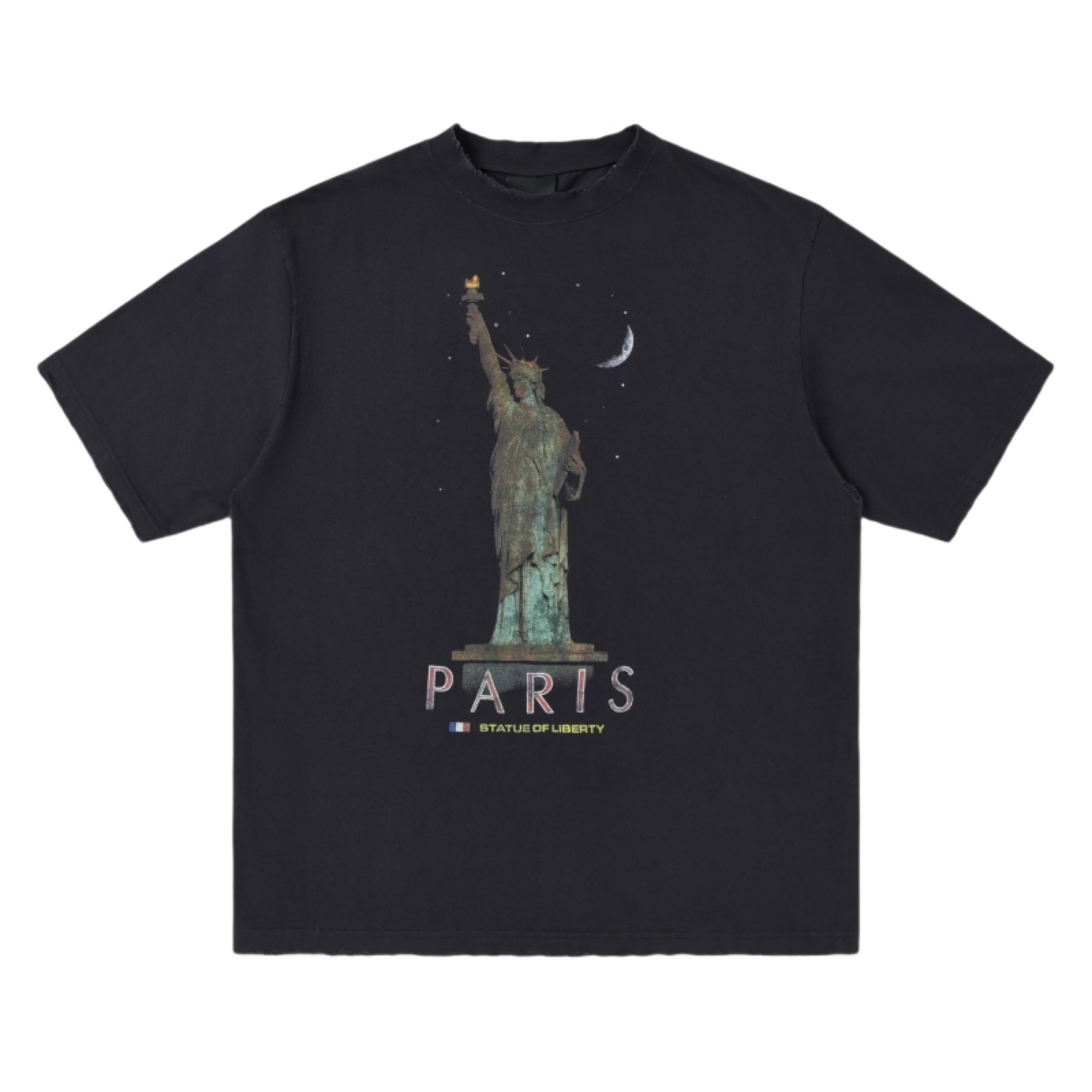 24SS自由女神像破坏水洗做旧潮流高街复古宽松OS廓形秀款短袖T恤,男装,T恤,淘宝优惠券,粉丝福利购,淘宝优惠卷