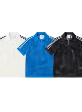 黑色圣诞树24FW定织三色镂空针织POLO衫短袖T恤Jennie陈冠希同款