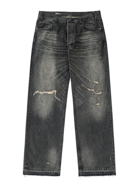 黑色圣诞树CE牛王24SS水洗刀割破坏做旧Wesley复古潮流直筒牛仔裤