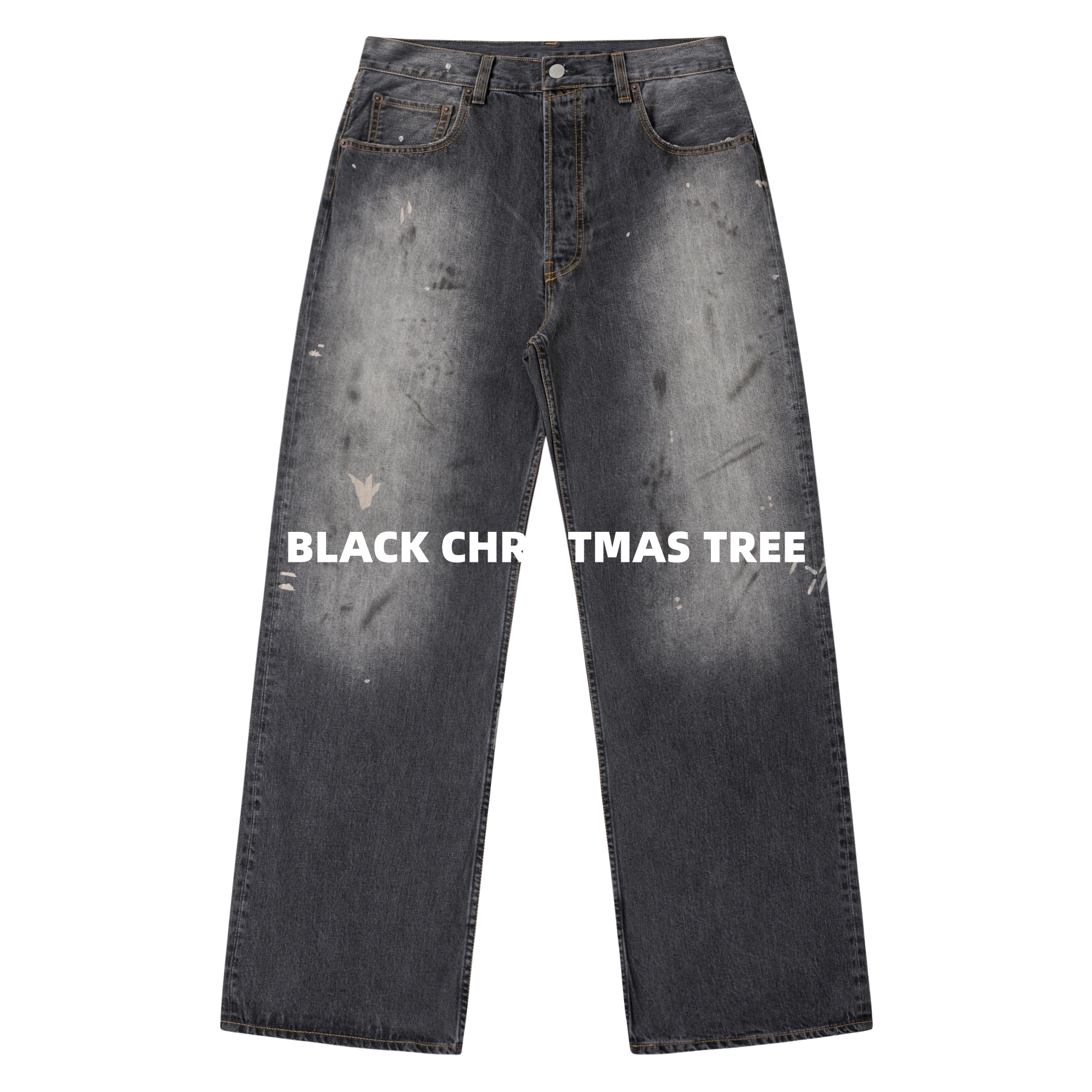黑圣诞树AC涂绘泼墨2021M牛仔裤