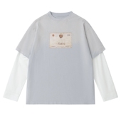 黑色圣诞树AC 25SS灰蓝假两件拼接破坏水洗做旧长袖 T恤李宇春上身