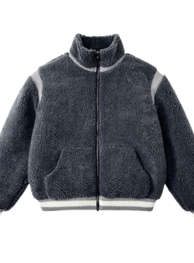 Purey Jacket 25FW泰迪灰拼接立领双拉链保暖御寒羊羔绒棉服外套