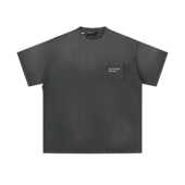 ERD忧郁 富二代破洞软洗做旧复古vintage口袋LOGO天地针短袖 T恤