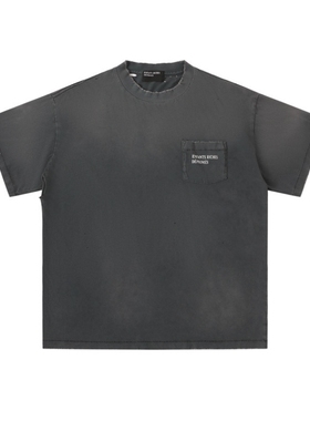 ERD忧郁的富二代破洞软洗做旧复古vintage口袋LOGO天地针短袖T恤