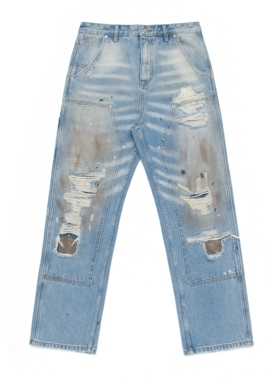 【独家重磅】25SS MM6秀款拼接破洞水洗做旧泥染直筒休闲牛仔裤