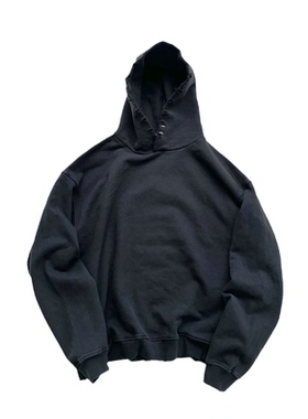 ASKYURSELF黑武士高街潮流水洗做旧破坏宽松休闲基础纯色连帽卫衣