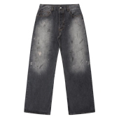 黑色圣诞树AC 24FW涂绘泼墨2021M水洗做旧黑灰色直筒阔腿牛仔裤
