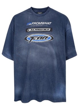 FAR.ARCHIVE 赛车弹幕标语水洗褪色做旧潮流高街宽松休闲短袖T恤