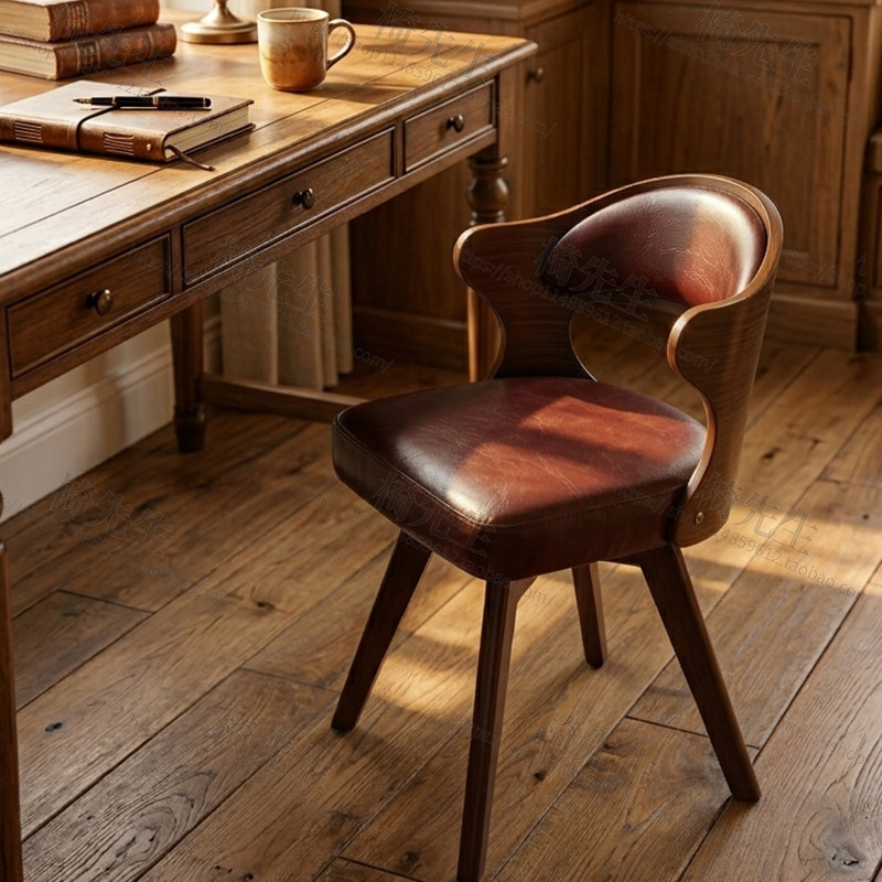 实木家用旋转电脑椅学生书桌椅简约小型小巧写字椅靠背餐椅座椅子