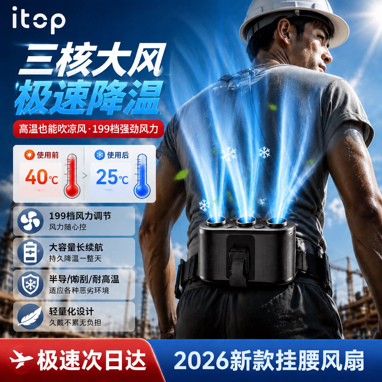 挂腰风扇三核无刷便携降温神器图片