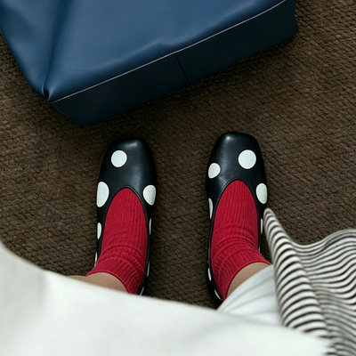 爆款内增高超软波点方头奶奶单鞋