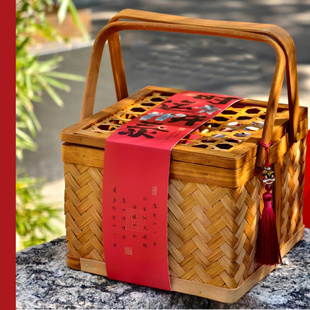 2026新年礼盒包装饼干坚果糖年货特产熟食马年送中式竹篮礼品盒子