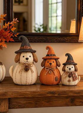 新品Vintage Witch Cat & Dog Decor Set复古猫狗小摆件