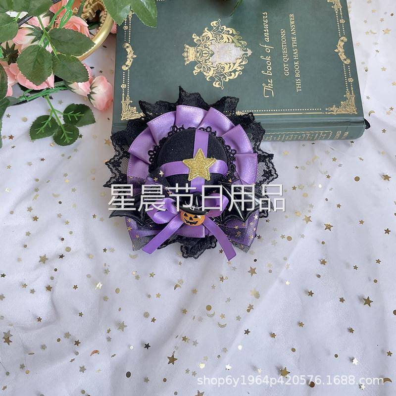 洛丽塔万圣节配饰南瓜色恶魔发夹lolita橙色黑紫蝙蝠蝴蝶结小礼帽
