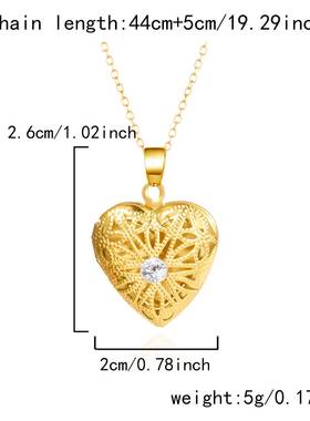 雕花爱心桃心可打开相框相盒照片吊坠项链女镀银现货链条