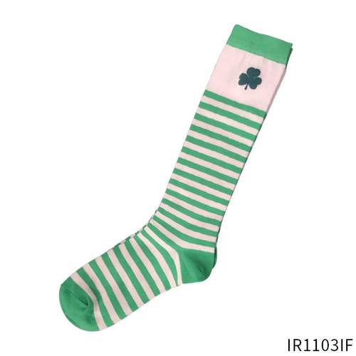 新款爱尔兰长筒袜 圣帕特里克节日系列三叶草袜子 爱尔兰节条纹袜